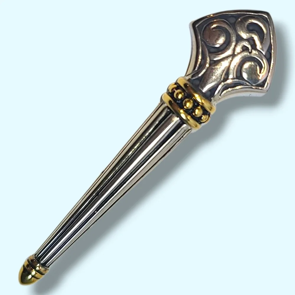Danielle Patton DP Sword Dagger Brooch‎ Pin Silver Gold Tone Heraldic Vintage